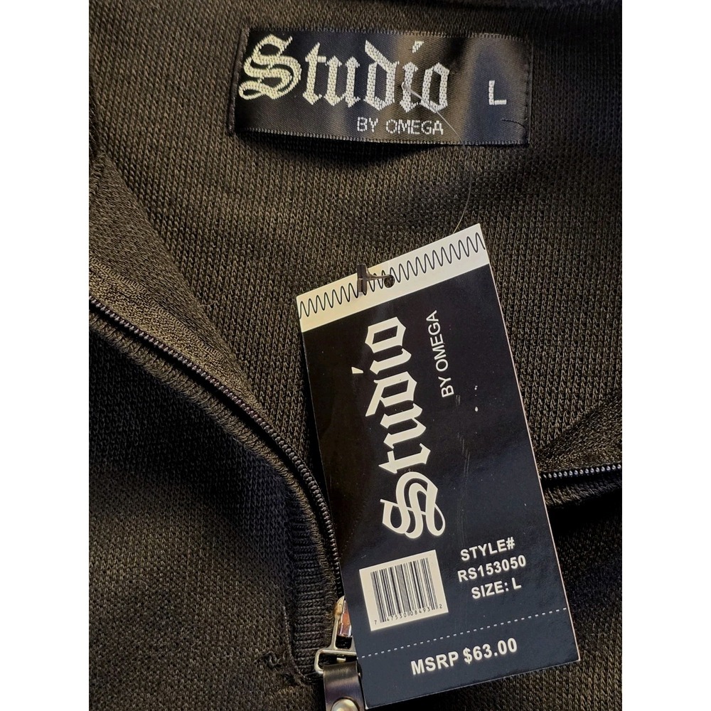 Studio By Omega Sweater Mens L Black Gray Pattern 1/4 Zip Knit Casual NWT - Picture 4 of 8